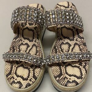 Jennifer Lopez Snake Print Sandals with Rhinestone Straps - Beige & Brown